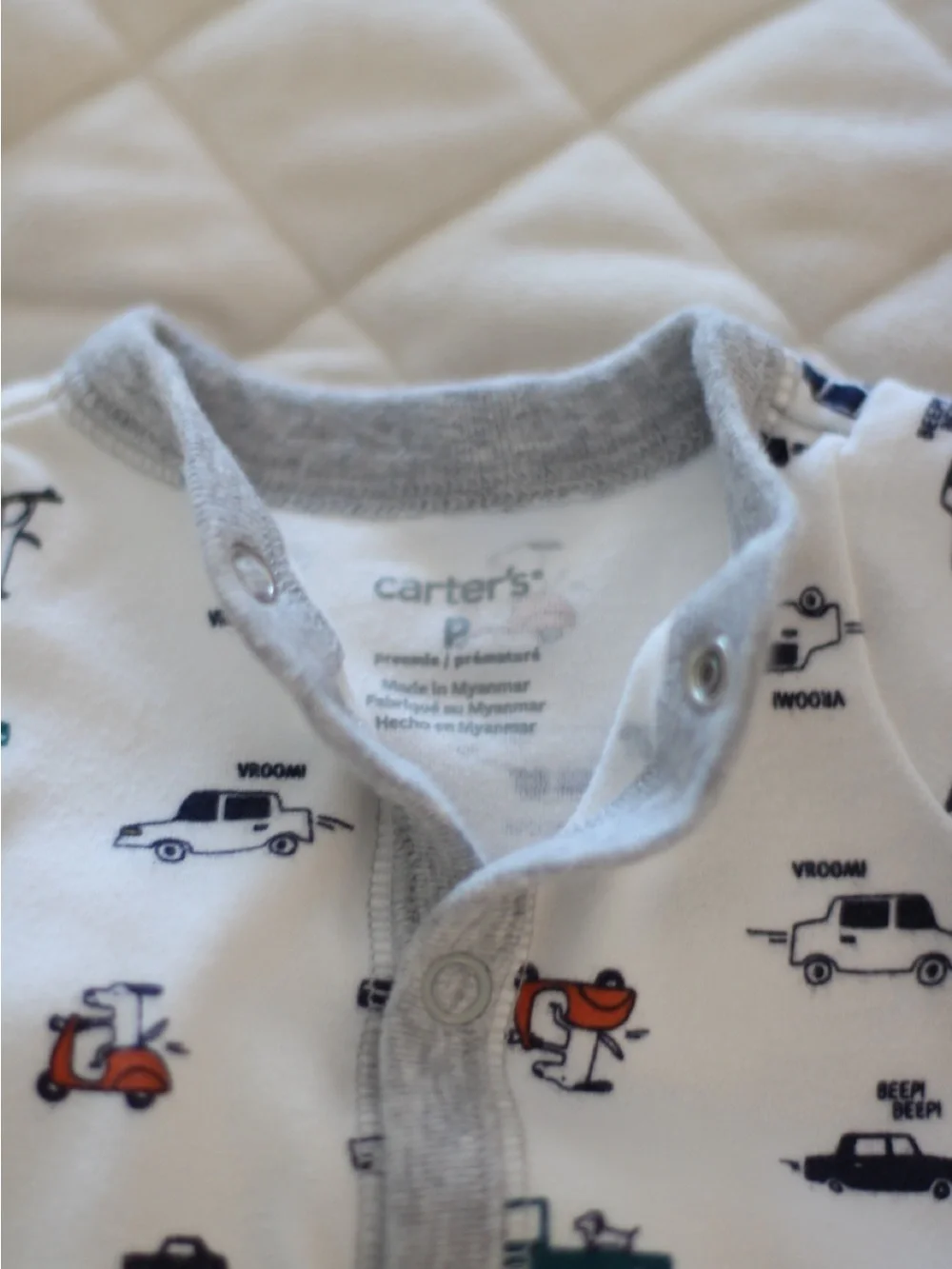 Carter's White Footed One-Piece with Vehicle and Bear Accents